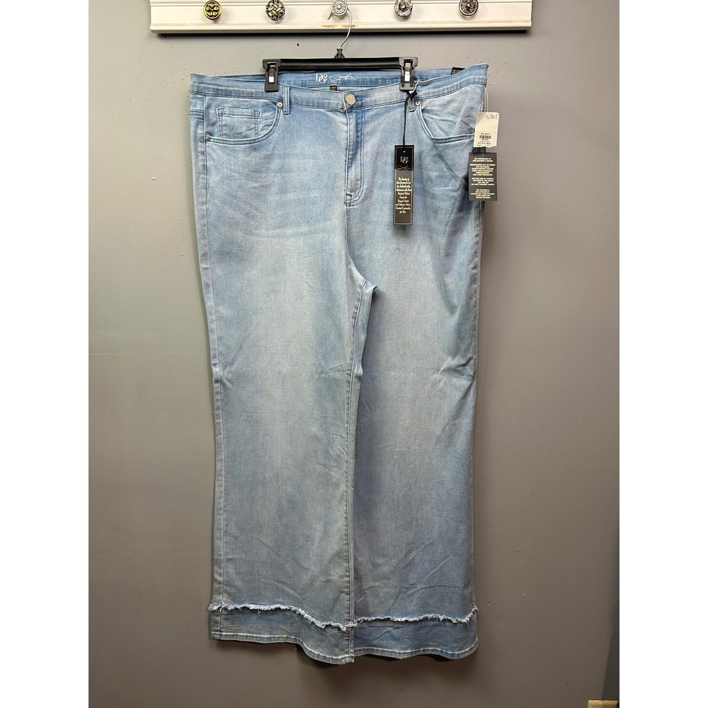 DG2 Jeans Womens 24WT Blue Classic Stretch Wide Leg Frayed Hem High Rise Tall